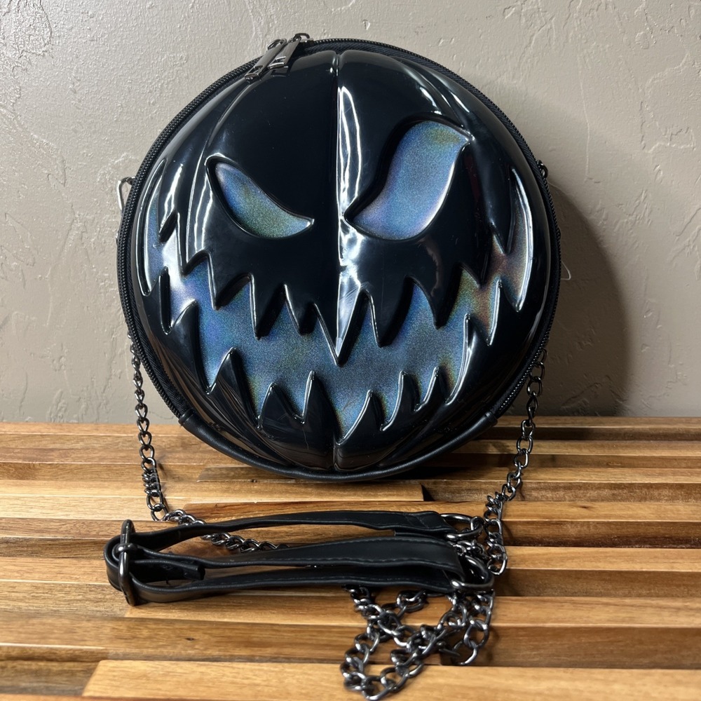 Jack-o-lantern Skulls Crossbody Moon Purse Bag Black Oil Slick Spirit Halloween